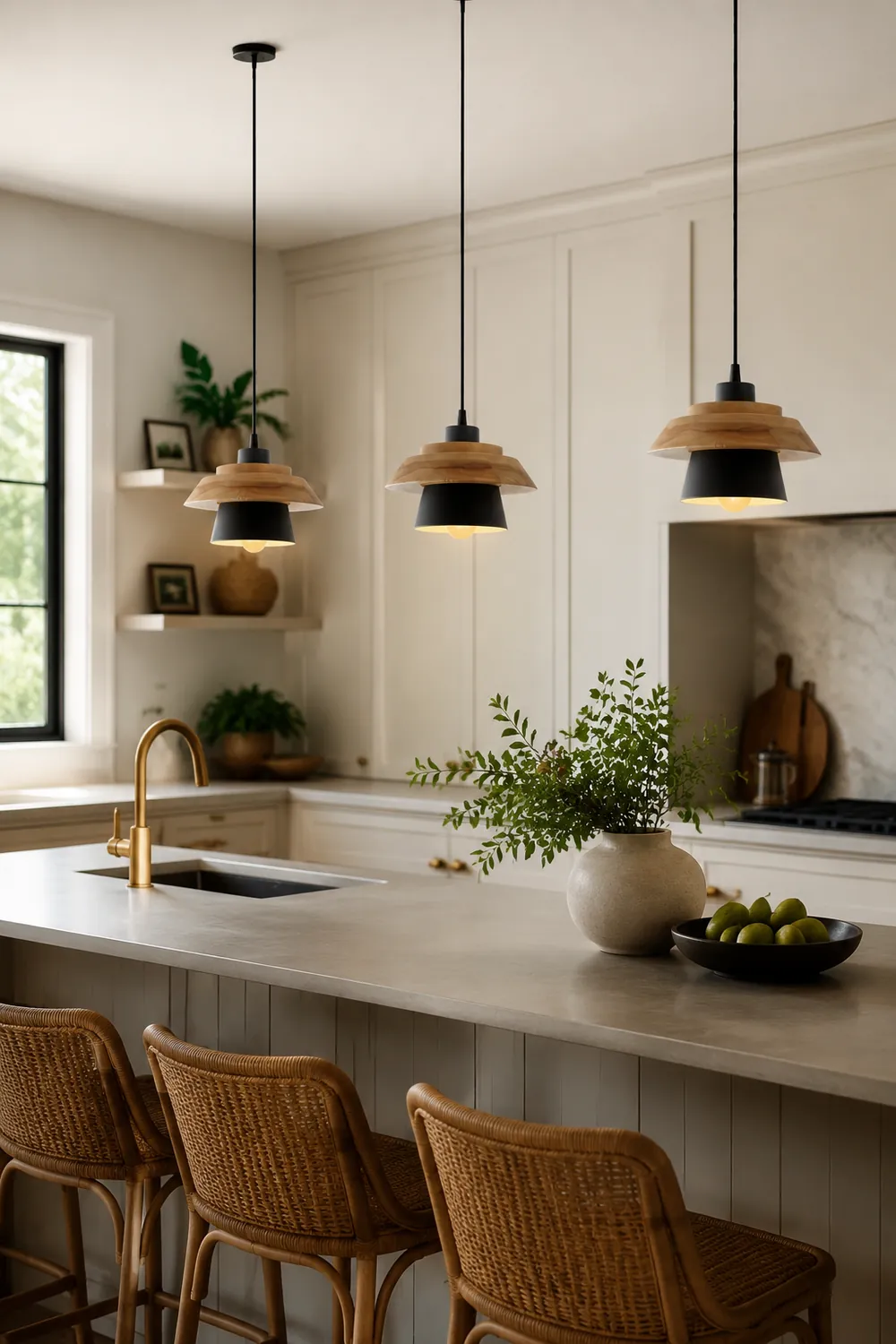 Zaid Pendelleuchte, Stein & Holz, 6 Farben - Lumpaz