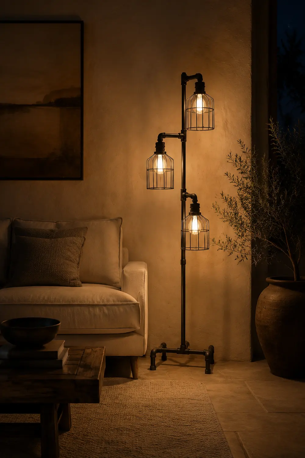 Alessio Vogelkäfige Schwarze Stehlampe, 3-flammig, 150CM Lang - Lumpaz