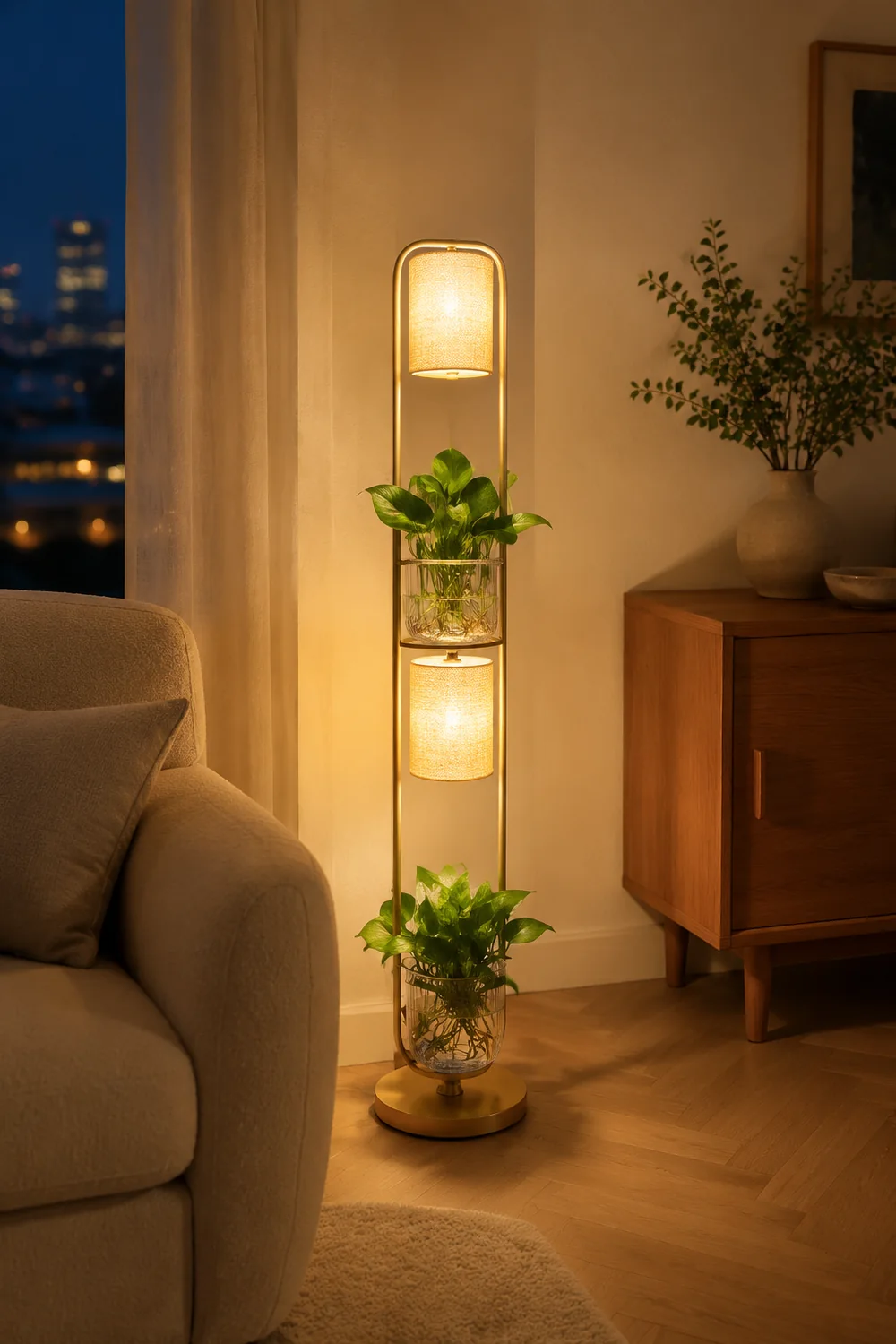 Eryn Zylinder Stehlampe Mit Blumentopf, 2-flammig, 125CM Lang - Lumpaz