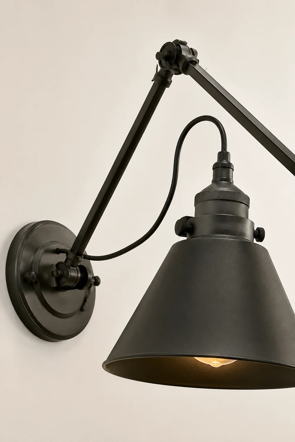 Brady Konische schwarze verstellbare Wandleuchte, Metall, 10/20/30CM Lang - Lumpaz