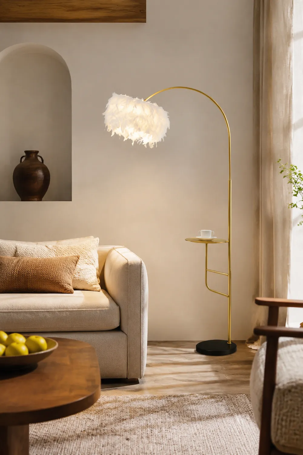 O'Moore Bogen Feder Stehlampe Mit Einem Kleinen Tisch, Metall, 150CM Lang - Lumpaz