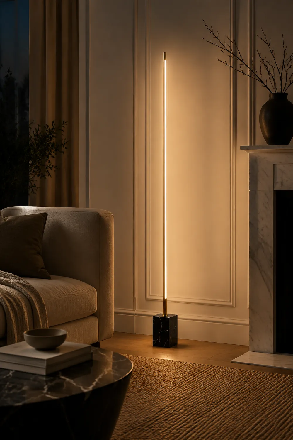 Edge Lineare Stehlampe, Metall & Marmor, 2 Farben, 165CM Lang - Lumpaz
