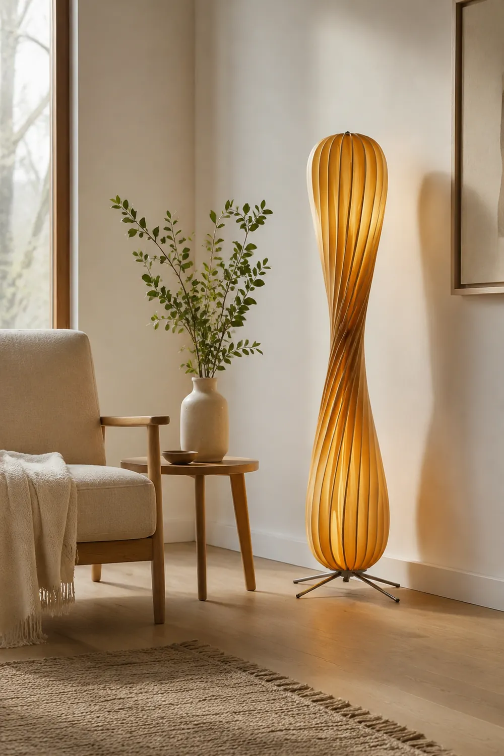 Ozawa Verdrehte Stehleuchte, Holz, 112/144CM Lang - Lumpaz