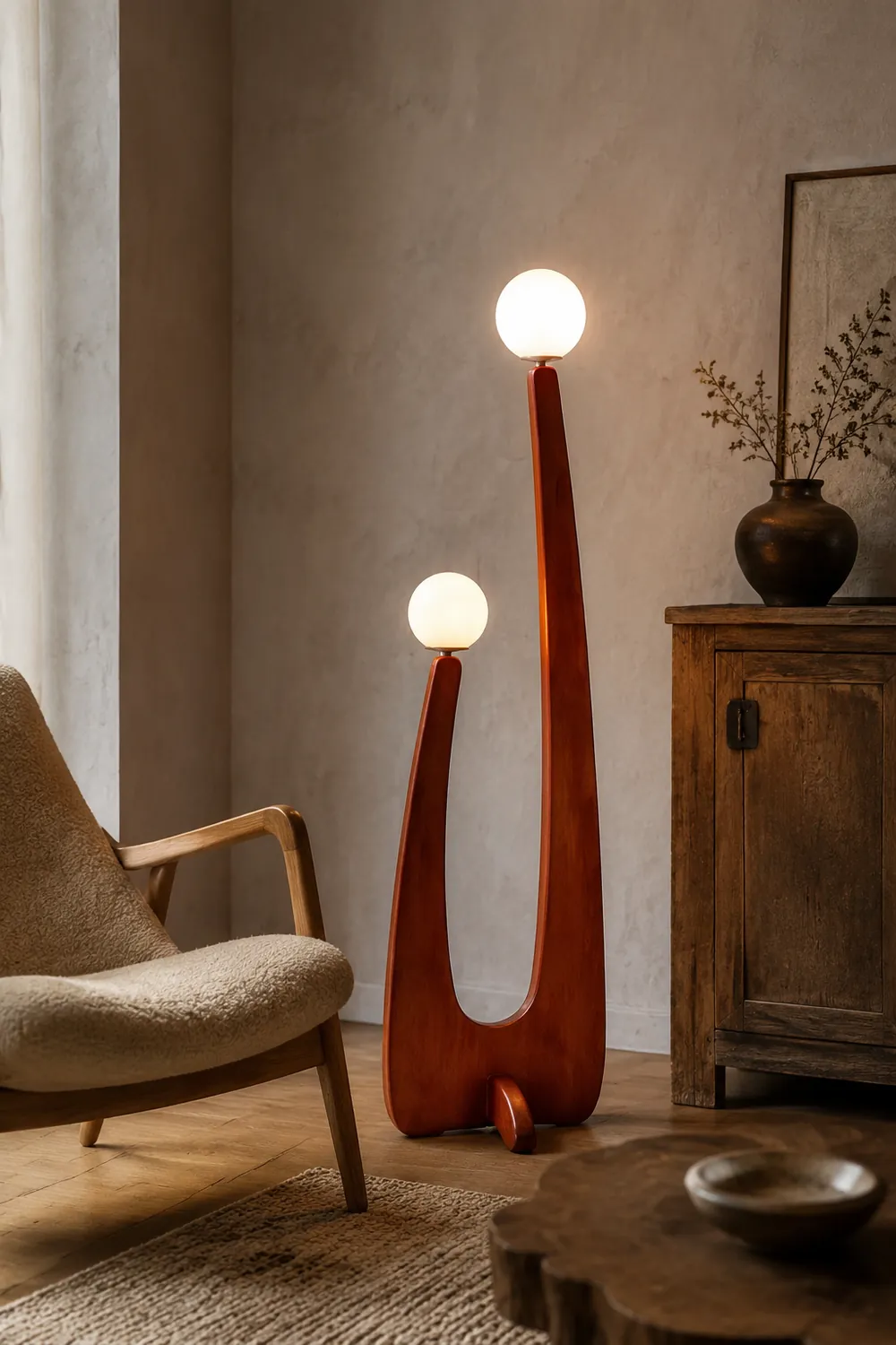 Avi Stehleuchte, Holz & Glas, 2-flammig - Lumpaz