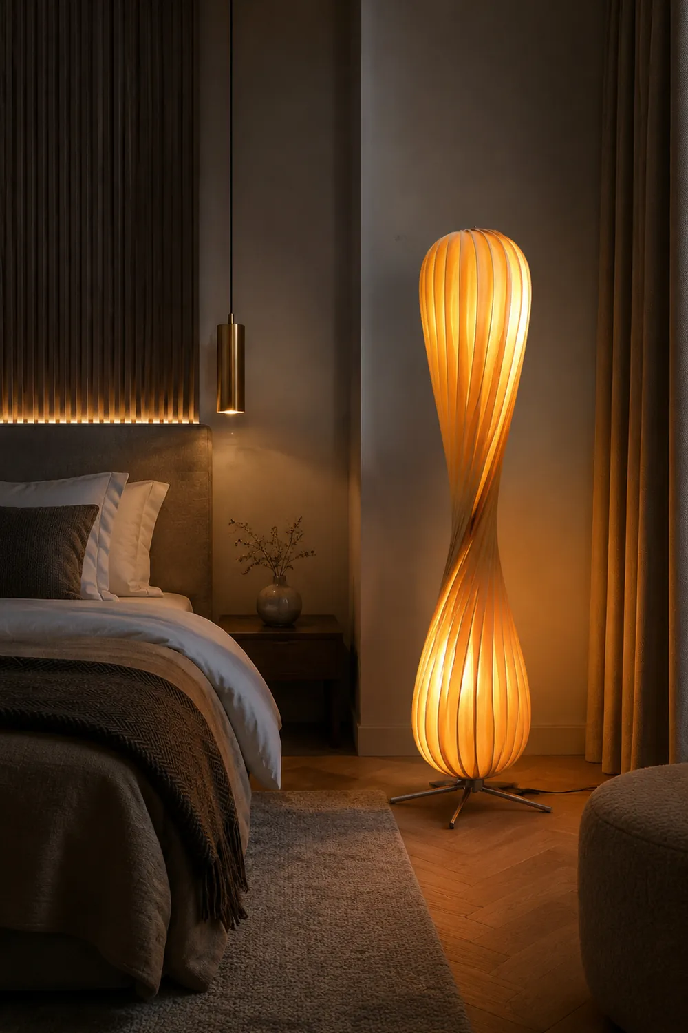 Ozawa Verdrehte Stehleuchte, Holz, 112/144CM Lang - Lumpaz
