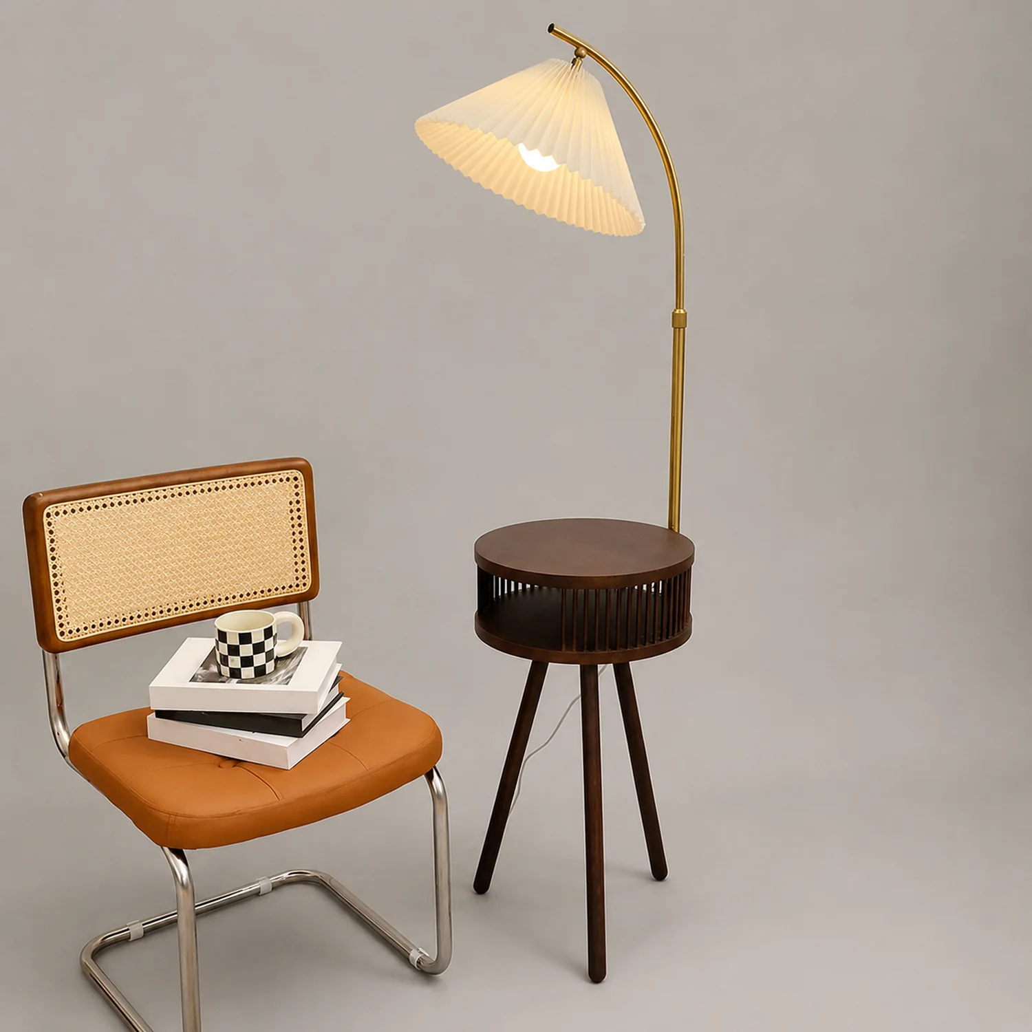 Ozawa Plissierte Stehleuchte mit dem Nachttisch, Metall & Holz, 2 Farben, 3 Stile - Lumpaz