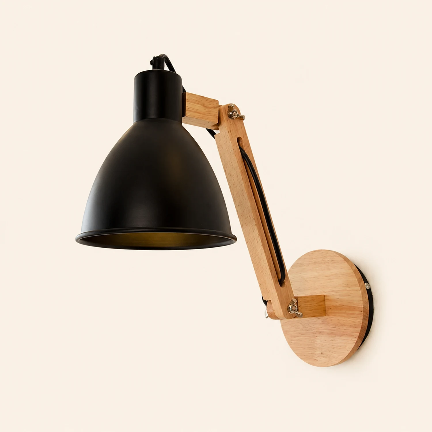 Brady Schwarze Verstellbare Wandleuchte, Metall & Holz, 2 Farben, 38CM Lang - Lumpaz
