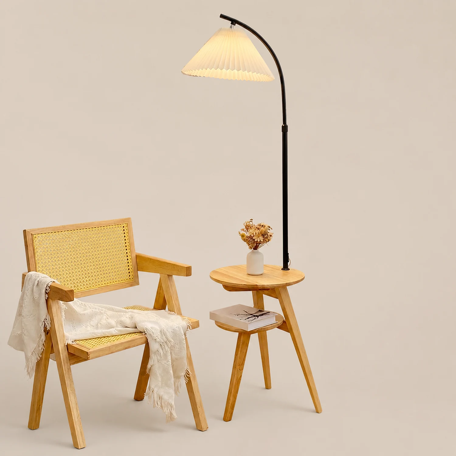 Ozawa Plissierte Stehleuchte mit dem Nachttisch, Metall & Holz, 2 Farben, 3 Stile - Lumpaz