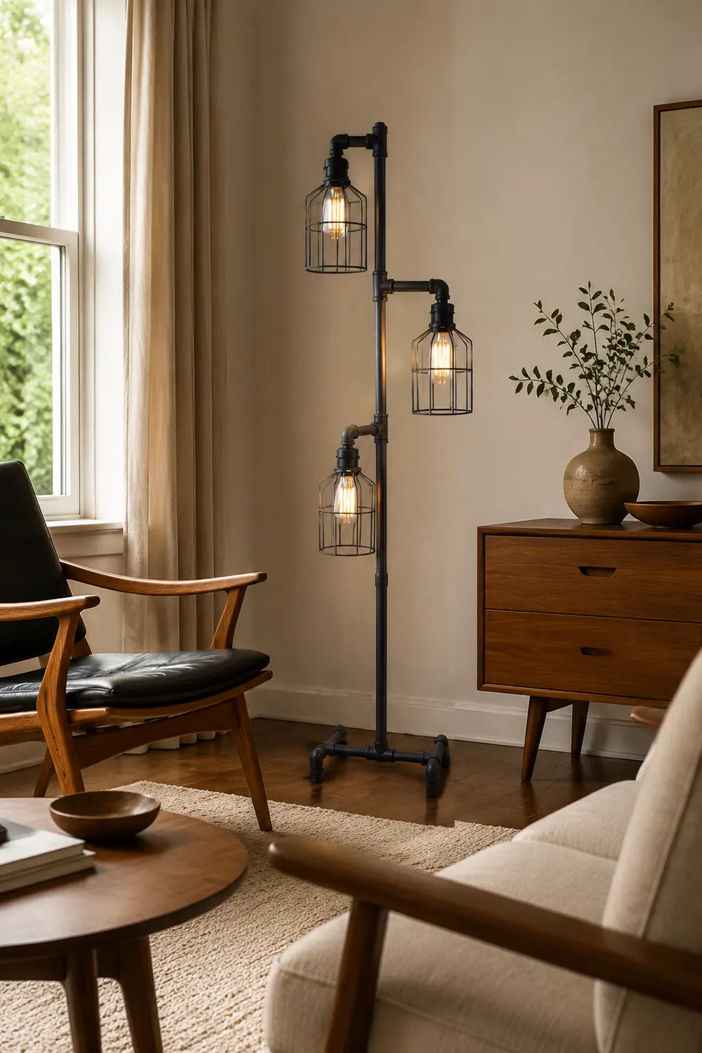 Alessio Vogelkäfige Schwarze Stehlampe, 3-flammig, 150CM Lang - Lumpaz