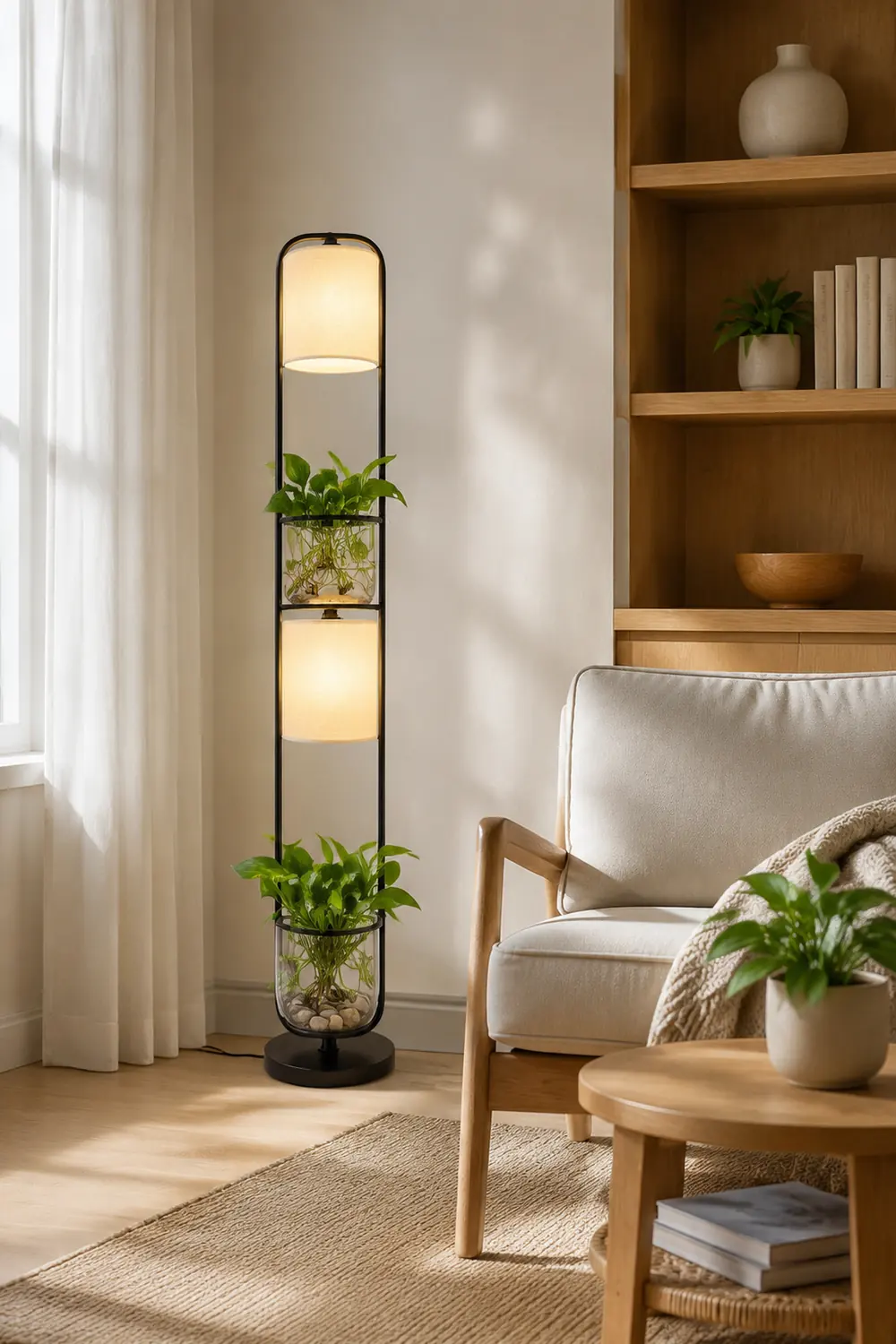 Eryn Zylinder Stehlampe Mit Blumentopf, 2-flammig, 125CM Lang - Lumpaz