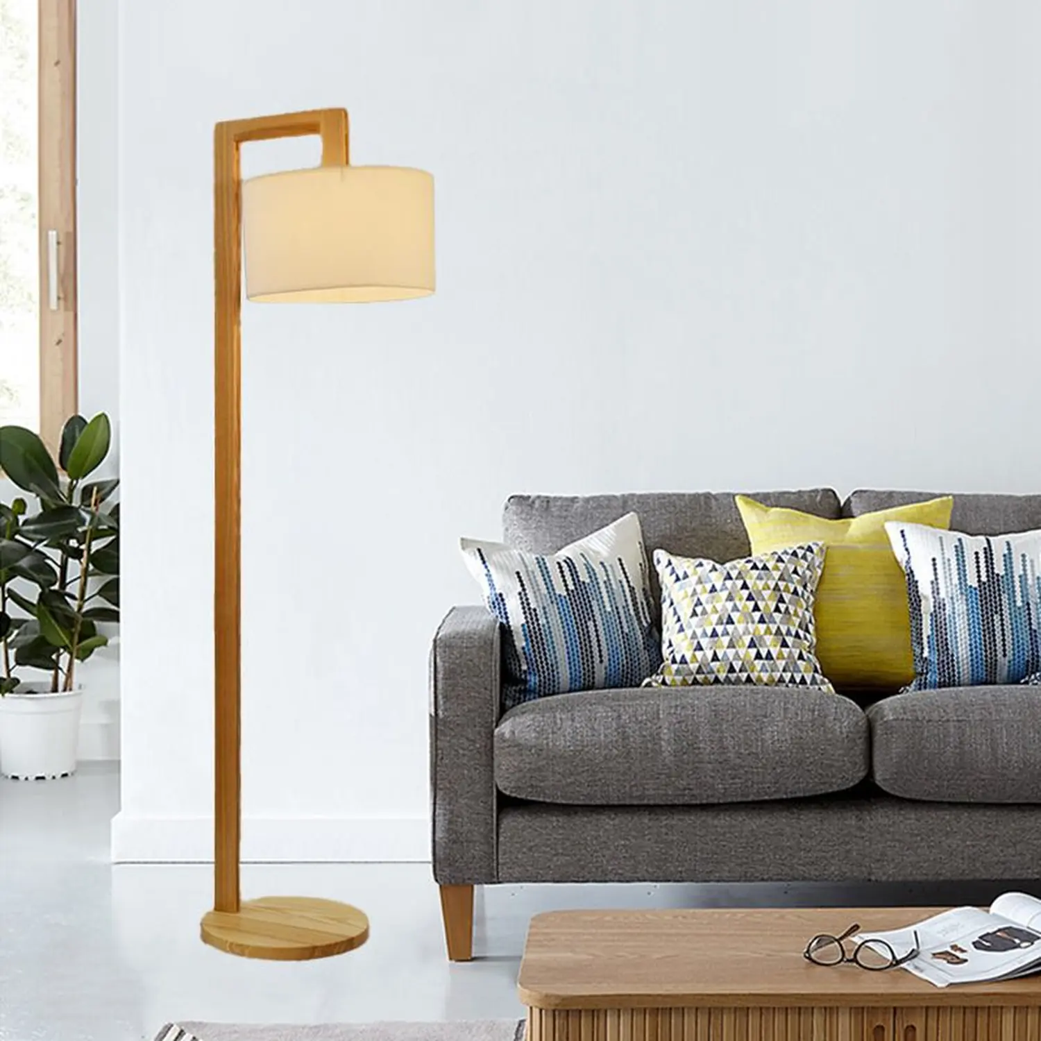 Ozawa Rechtwinkliger Arm Stehlampe, Holz & Textil, 155CM Lang - Lumpaz
