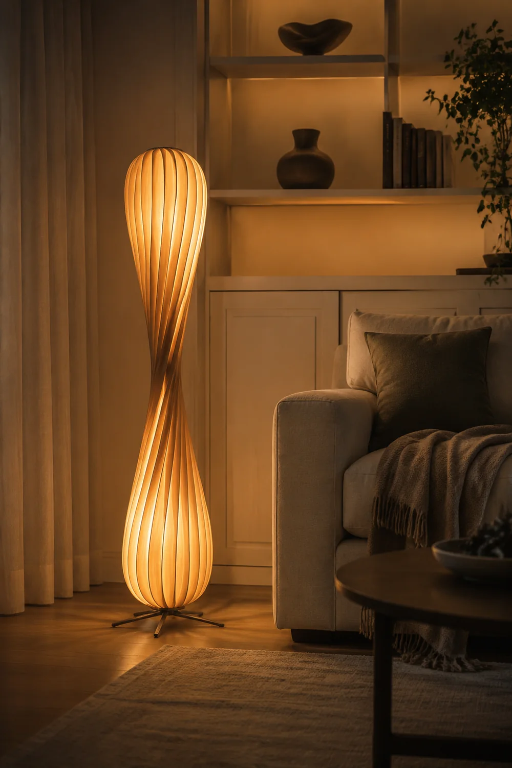 Ozawa Verdrehte Stehleuchte, Holz, 112/144CM Lang - Lumpaz