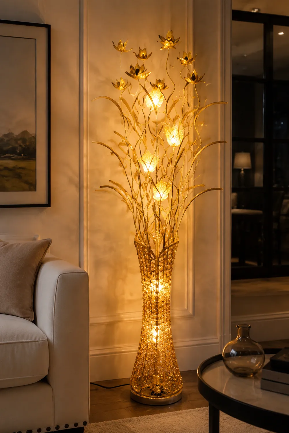 Bella Blumenvase Goldene Stehlampe, 150CM Lang - Lumpaz