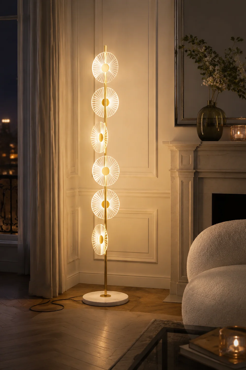 Carins Stehlampe, 6-flammig, Marmor & Acryl, 150CM Lang - Lumpaz
