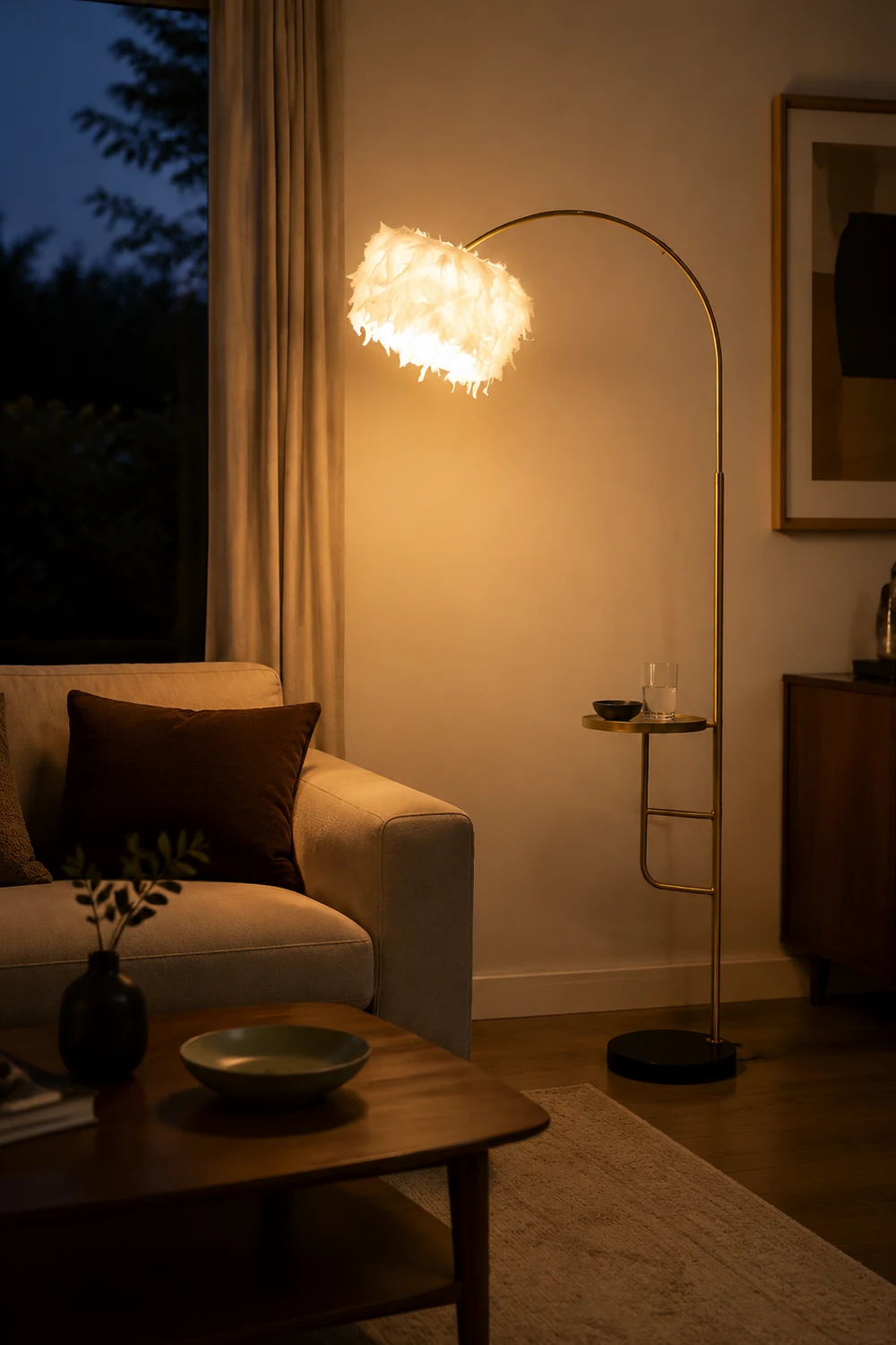 O'Moore Bogen Feder Stehlampe Mit Einem Kleinen Tisch, Metall, 150CM Lang - Lumpaz