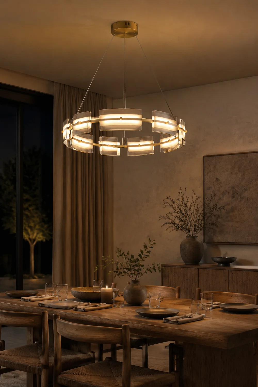 Evette Pendelleuchte 2 Farbe Fernsteuerung 1/2 Ring Kupfer& Glas, 9/12/15 -flammig - Lumpaz