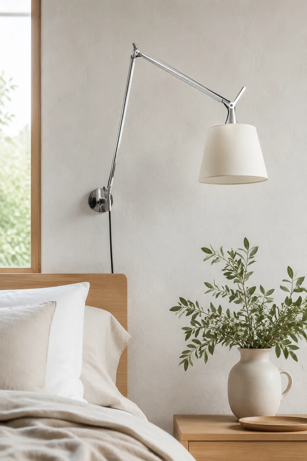 Brady Silberne Verstellbare Wandleuchte, Metall & Textil - Lumpaz