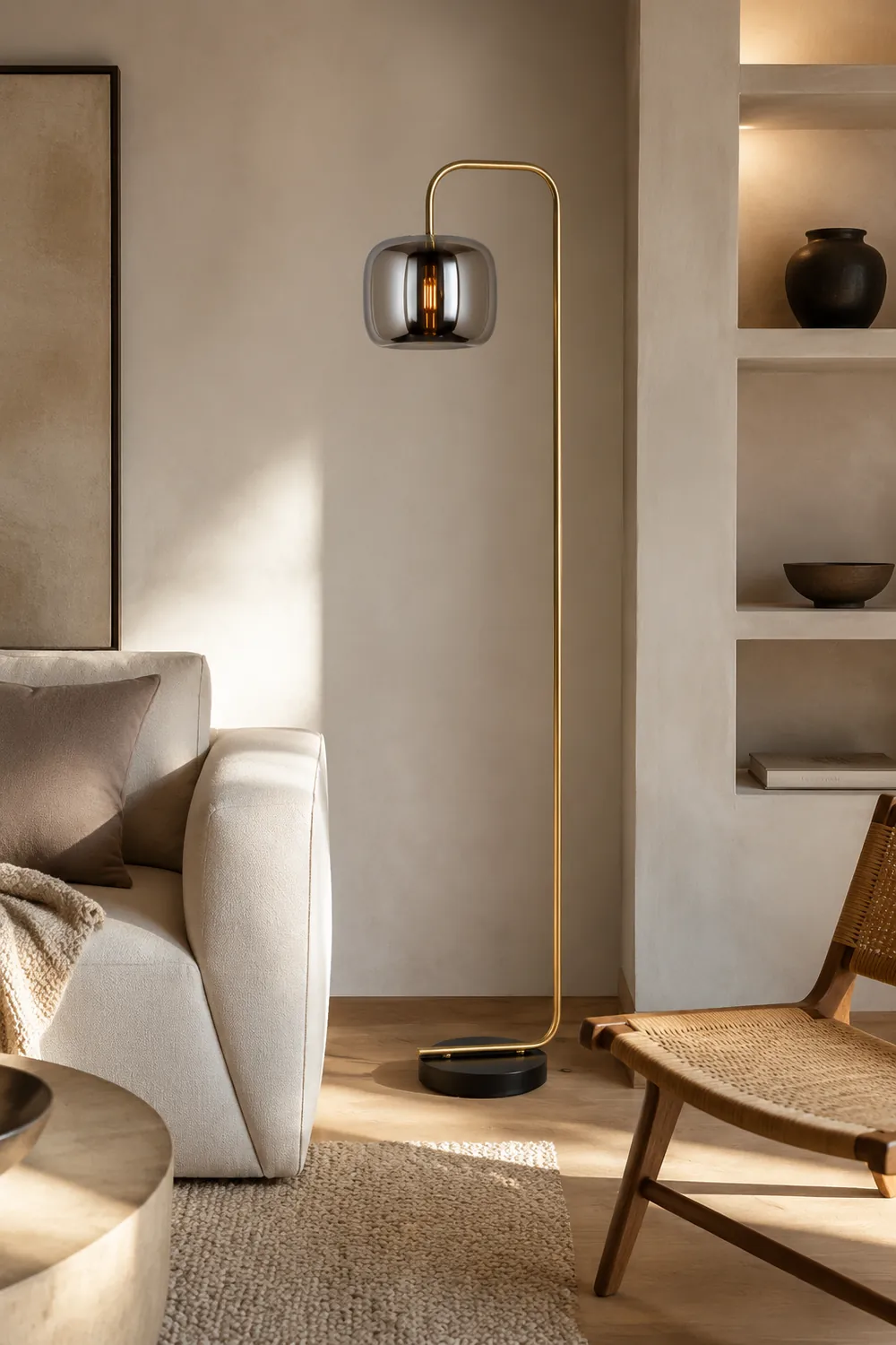 Hailie Rauchgrau Stehlampe, Metall & Glas, 160CM Lang - Lumpaz