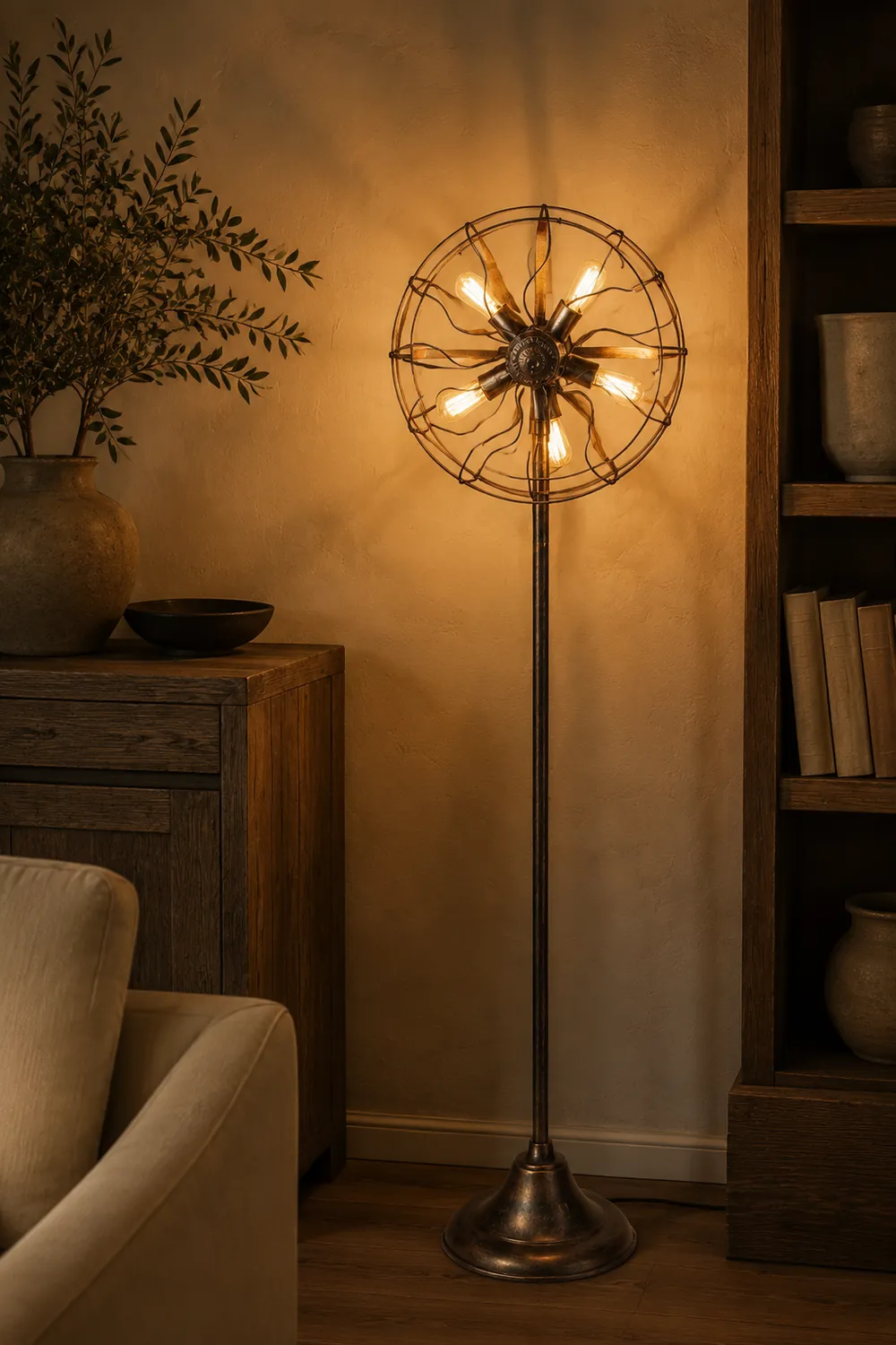 Alessio Ventilator-Design Braune Stehlampe, Metall, 142CM Lang - Lumpaz