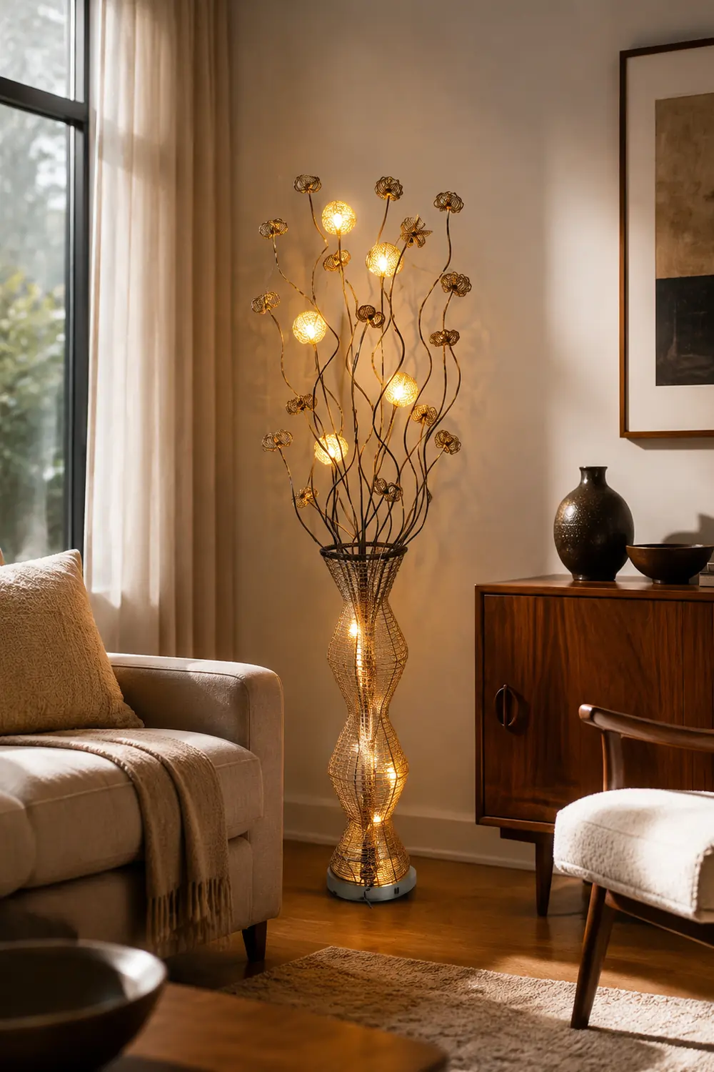 Bella Blumenvase Goldene Stehlampe, 160CM Lang - Lumpaz