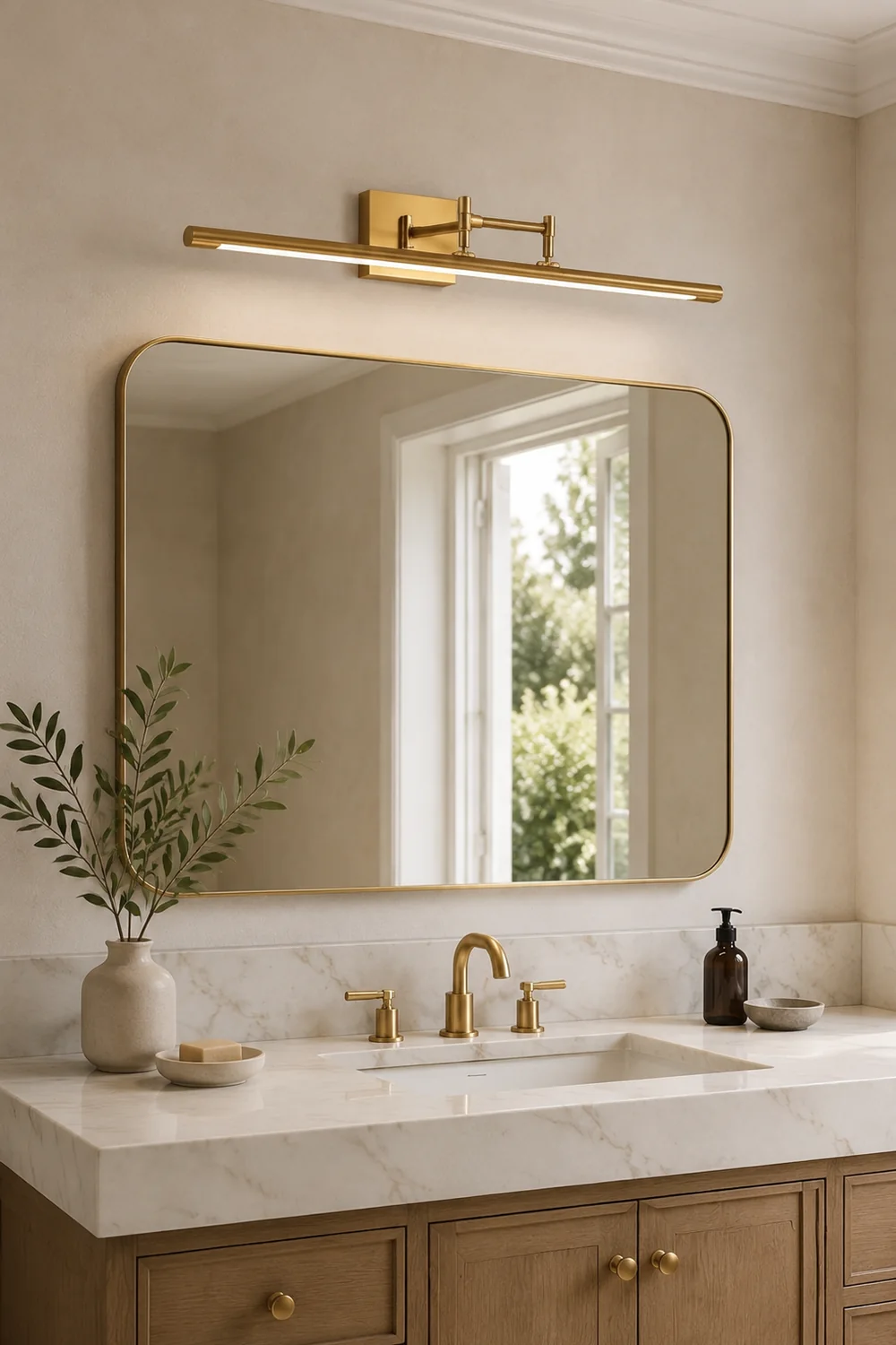 Edge Verstellbare Goldene Spiegelfront Waschtisch-Wandleuchte, Metall, 41/60/80CM Lang - Lumpaz