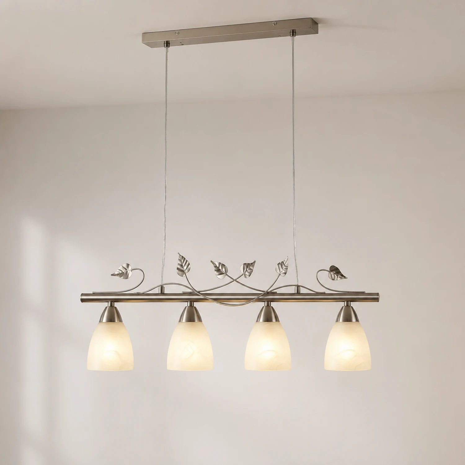 Eyrn Blatt Lineare Pendelleuchte, 4-flammig, Metall & Glas - Lumpaz