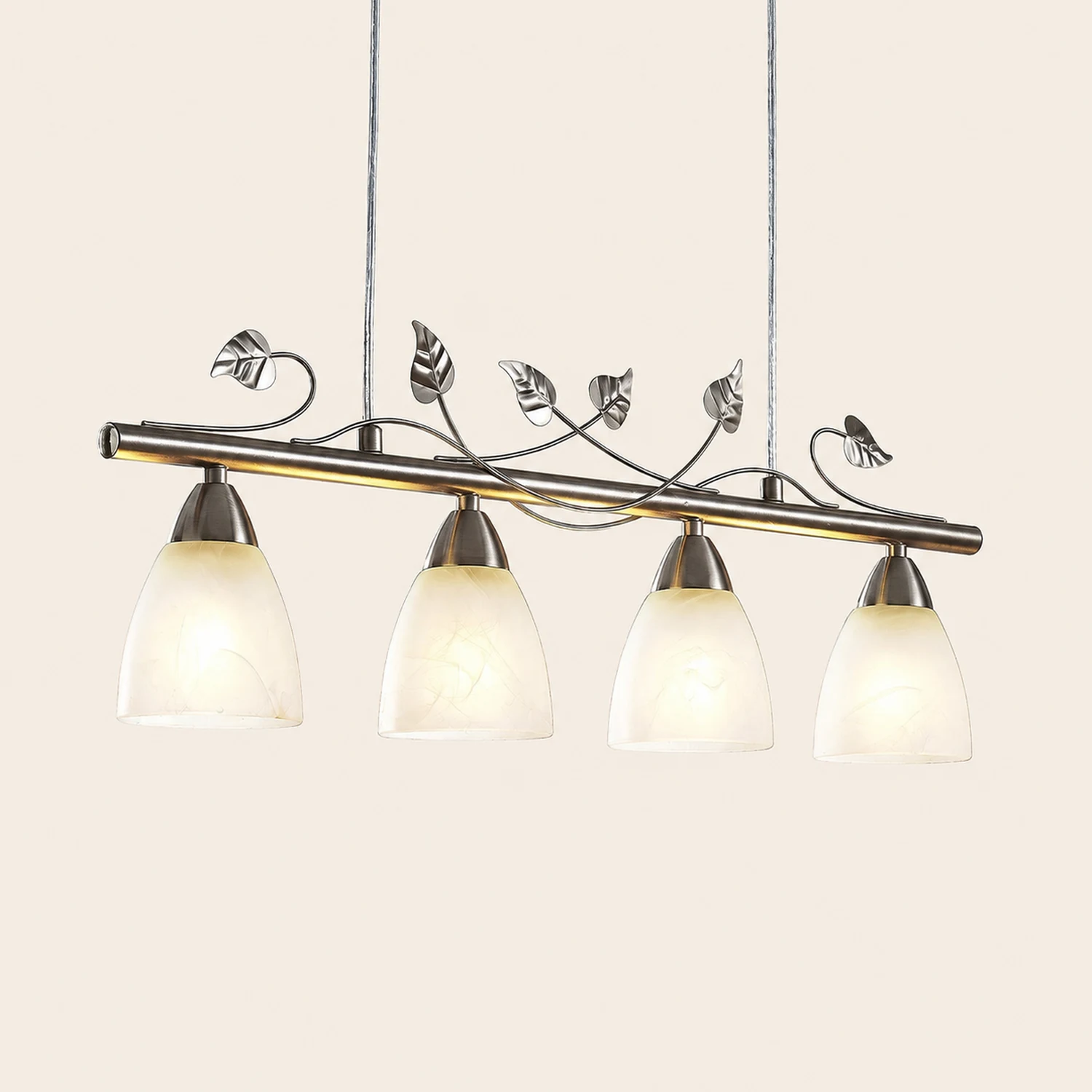 Eyrn Blatt Lineare Pendelleuchte, 4-flammig, Metall & Glas - Lumpaz