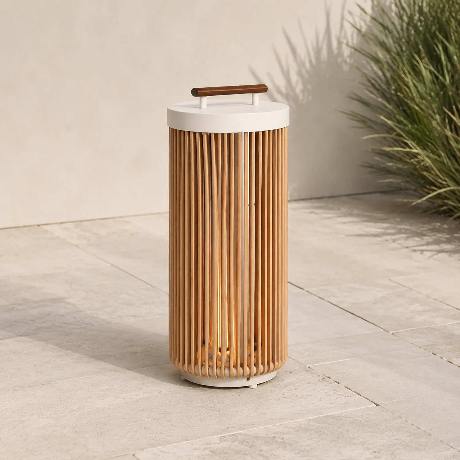 Ritta Außenstehleuchte Zeitgenössisch, Solar, Metall & Rattan, 35/60/100 CM - Lumpaz
