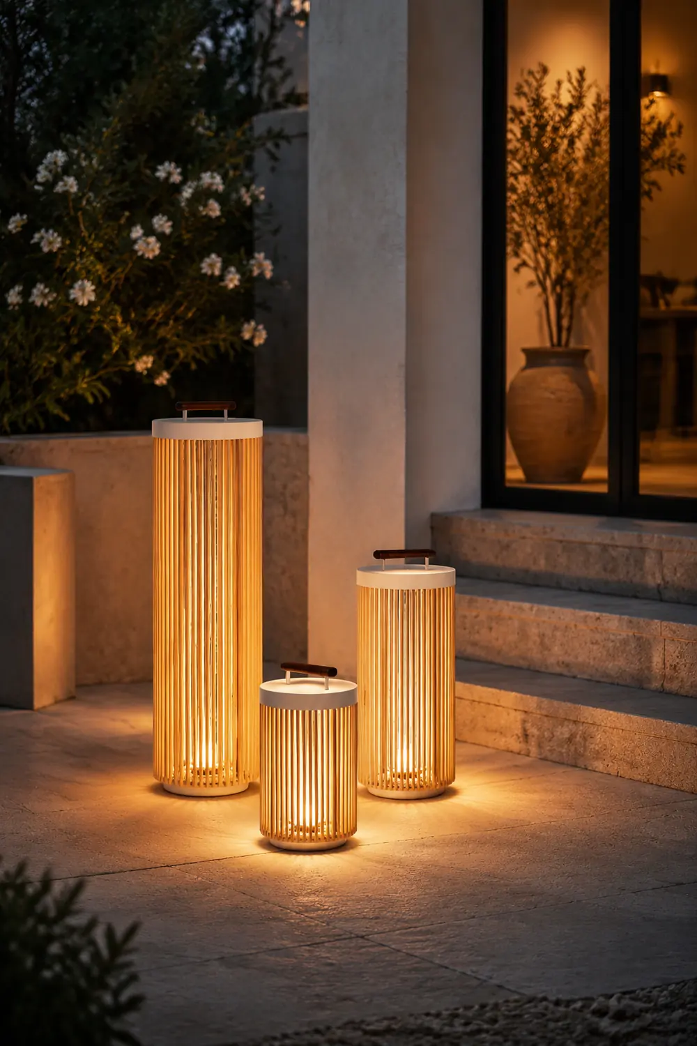 Ritta Außenstehleuchte Zeitgenössisch, Solar, Metall & Rattan, 35/60/100 CM - Lumpaz