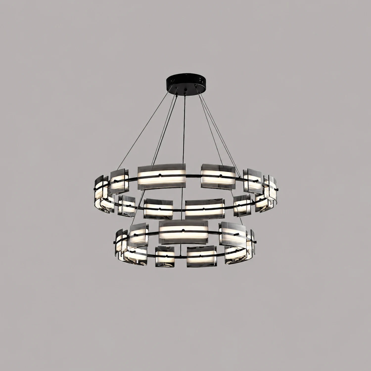 Evette Pendelleuchte 2 Farbe Fernsteuerung 1/2 Ring Kupfer& Glas, 9/12/15 -flammig - Lumpaz