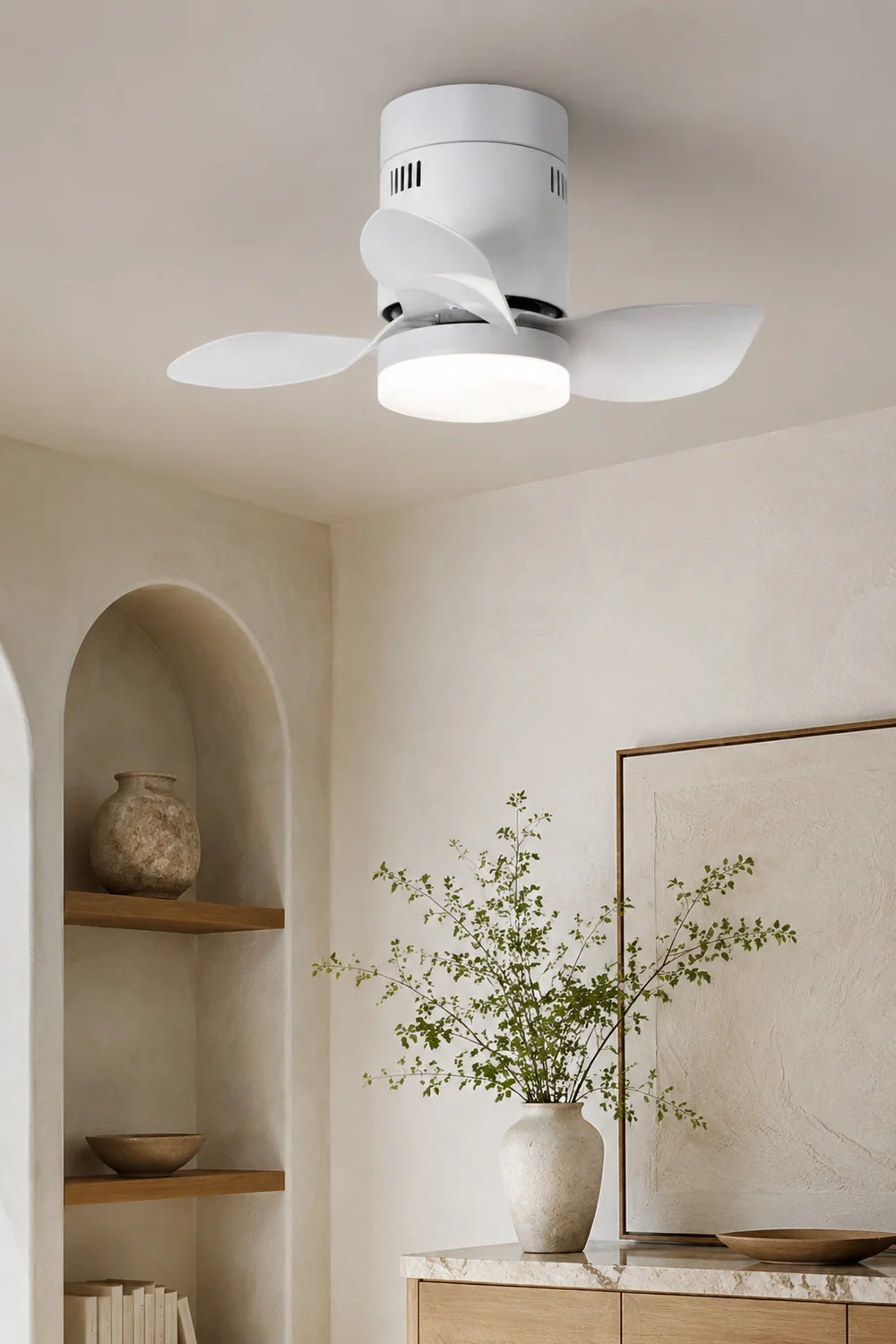 Walters 3-Blatt Weiße Deckenventilator mit Beleuchtung, 2 Farben, ∅60CM - Lumpaz