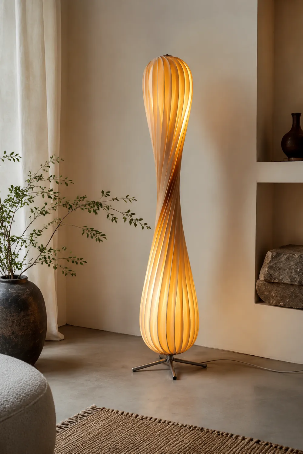 Ozawa Verdrehte Stehleuchte, Holz, 112/144CM Lang - Lumpaz