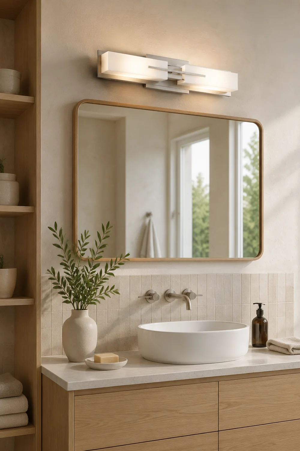 Leigh Spiegelfront Waschtisch-Wandleuchte, Nickel/Messing, 60CM Lang - Lumpaz