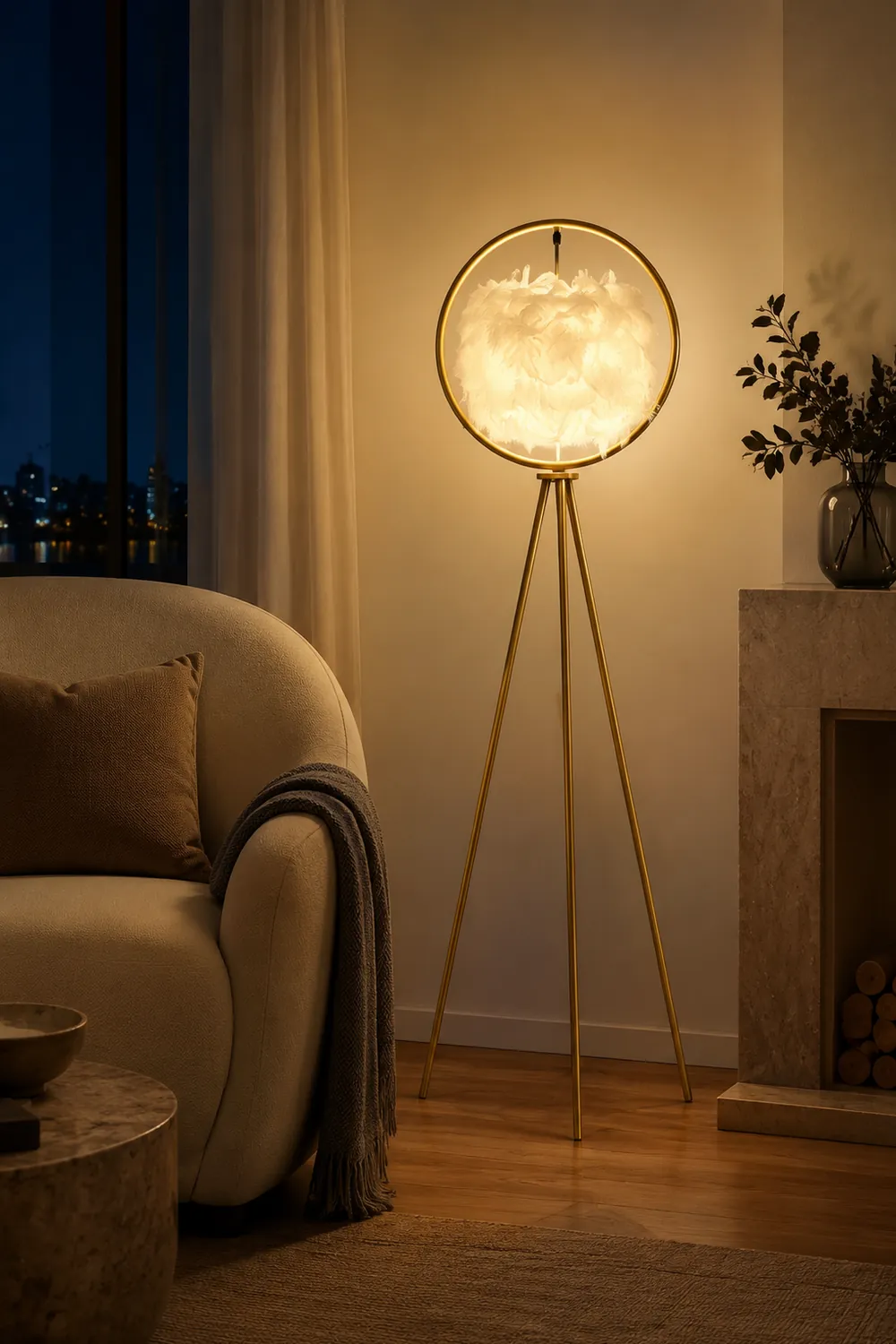 O'Moore Feder Ring Stativ Stehlampe, 2 Farben, 160CM Lang - Lumpaz