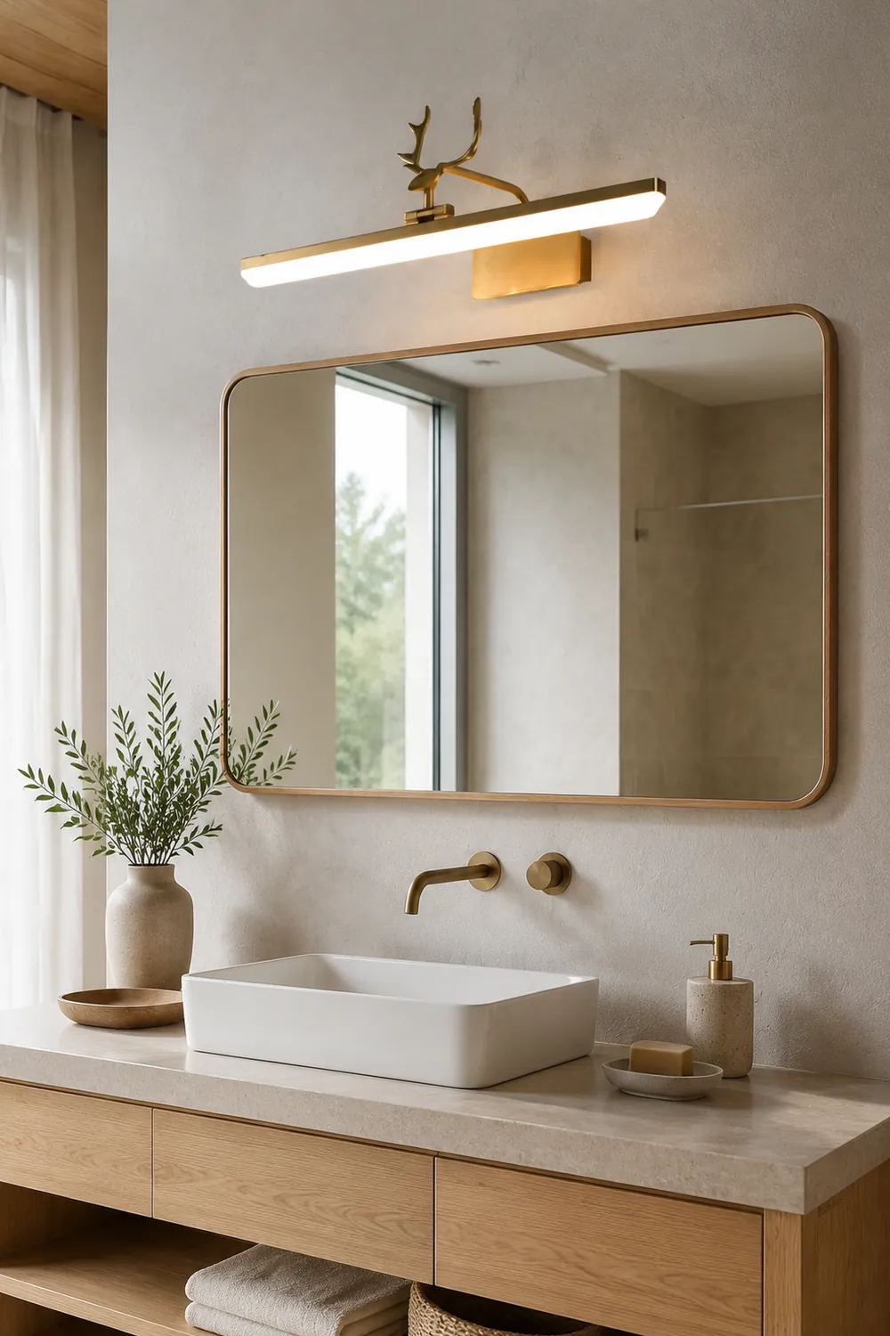 Leigh Geweihe Spiegelfront Waschtisch-Wandleuchte, 3 Farben, Metall, 43/58/74/93CM Lang - Lumpaz