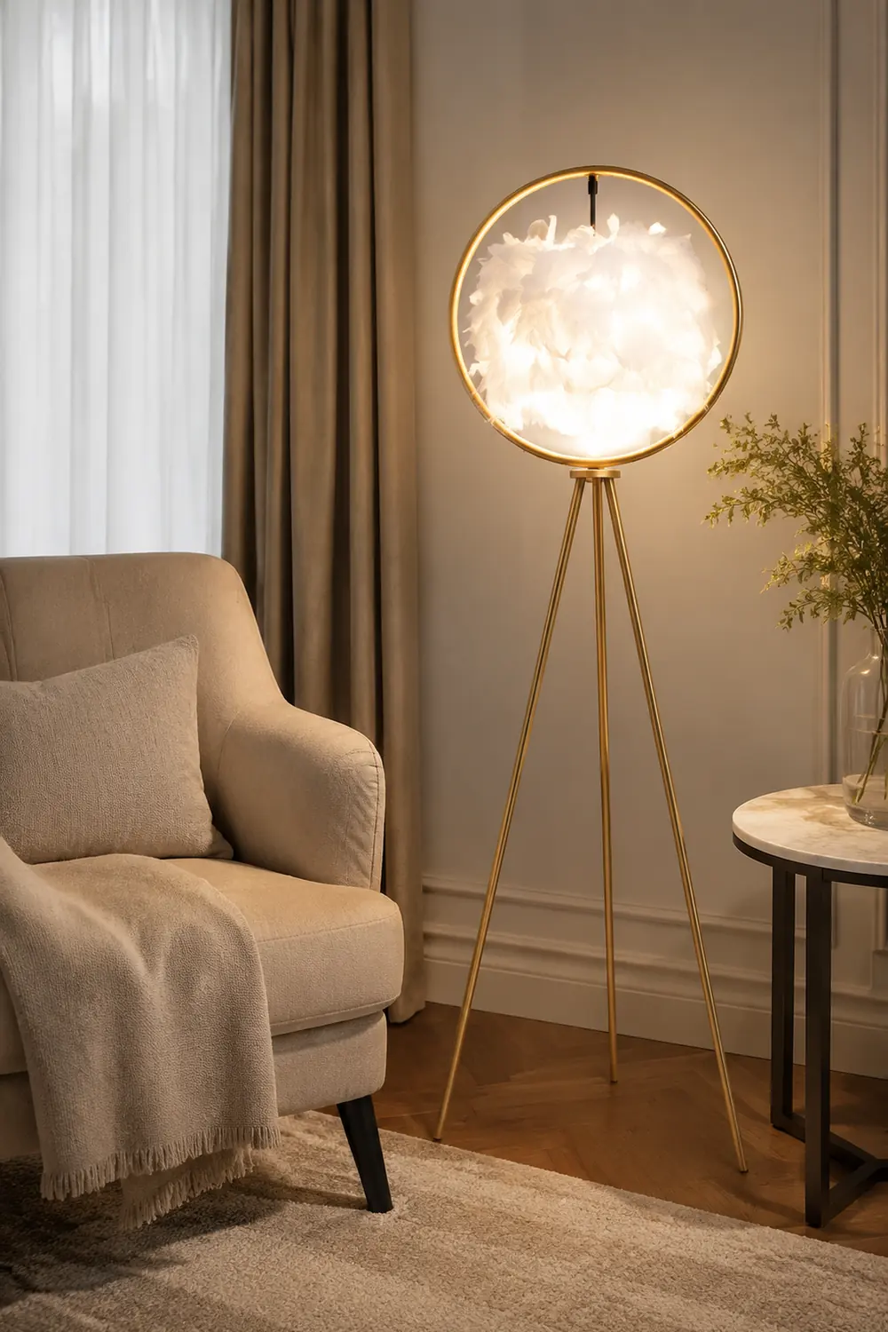 O'Moore Feder Ring Stativ Stehlampe, 2 Farben, 160CM Lang - Lumpaz