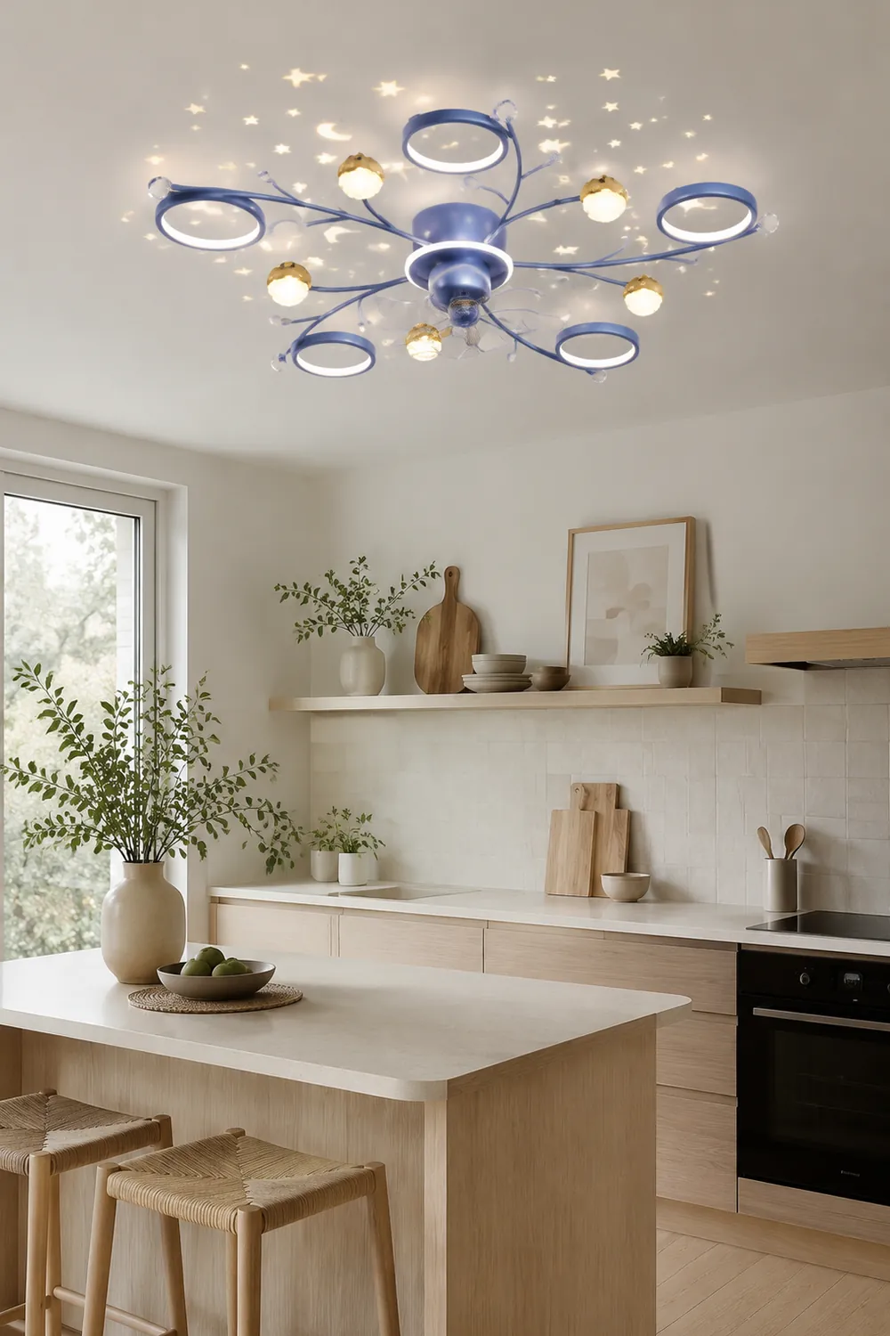 Madina Deckenventilator mit Beleuchtung Blau & Schwarz, 6/8/10-flammig, ∅80/120CM - Lumpaz
