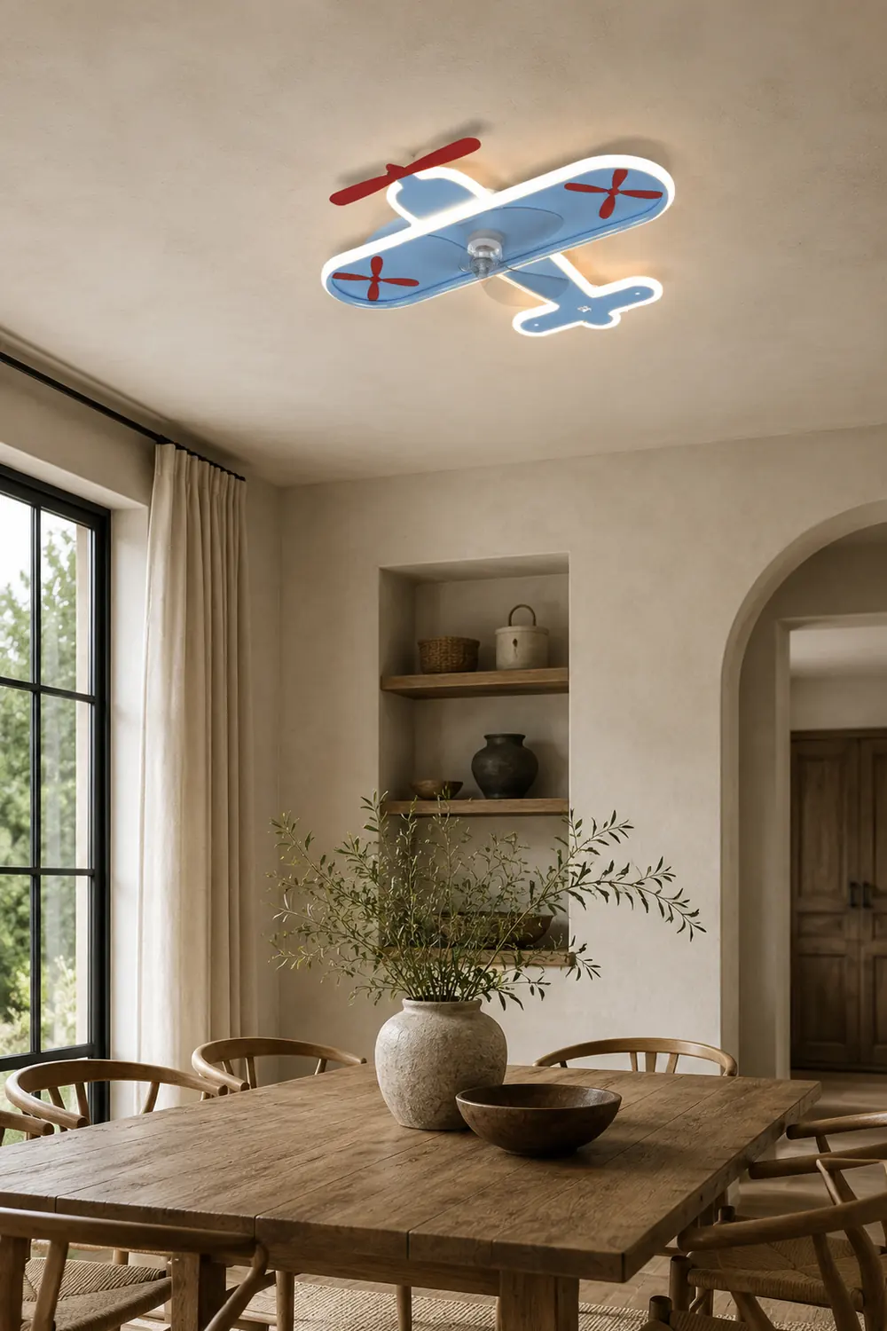 Minori Deckenventilator mit Beleuchtung Flugzeug Blau, 53CM Lang - Lumpaz