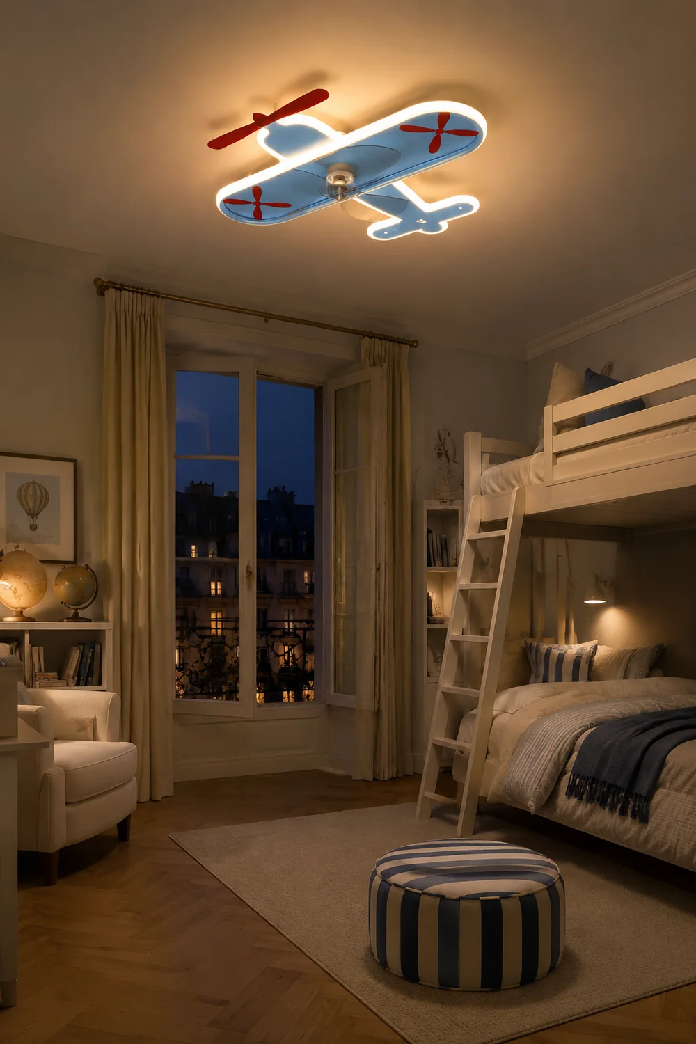 Minori Deckenventilator mit Beleuchtung Flugzeug Blau, 53CM Lang - Lumpaz