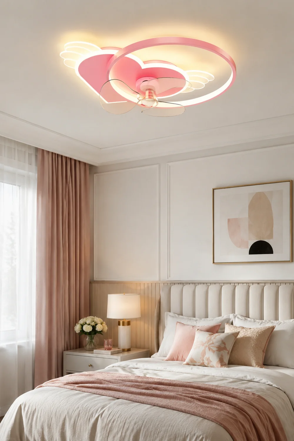 Minori Deckenventilator mit Beleuchtung Herz Rosa, 56CM Lang - Lumpaz