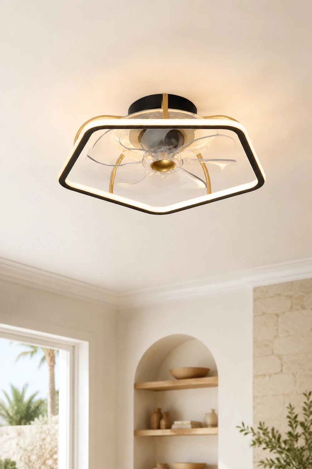 Edge Deckenventilator mit Beleuchtung Pentagon Schwarz 7-Blatt, 48CM Lang - Lumpaz