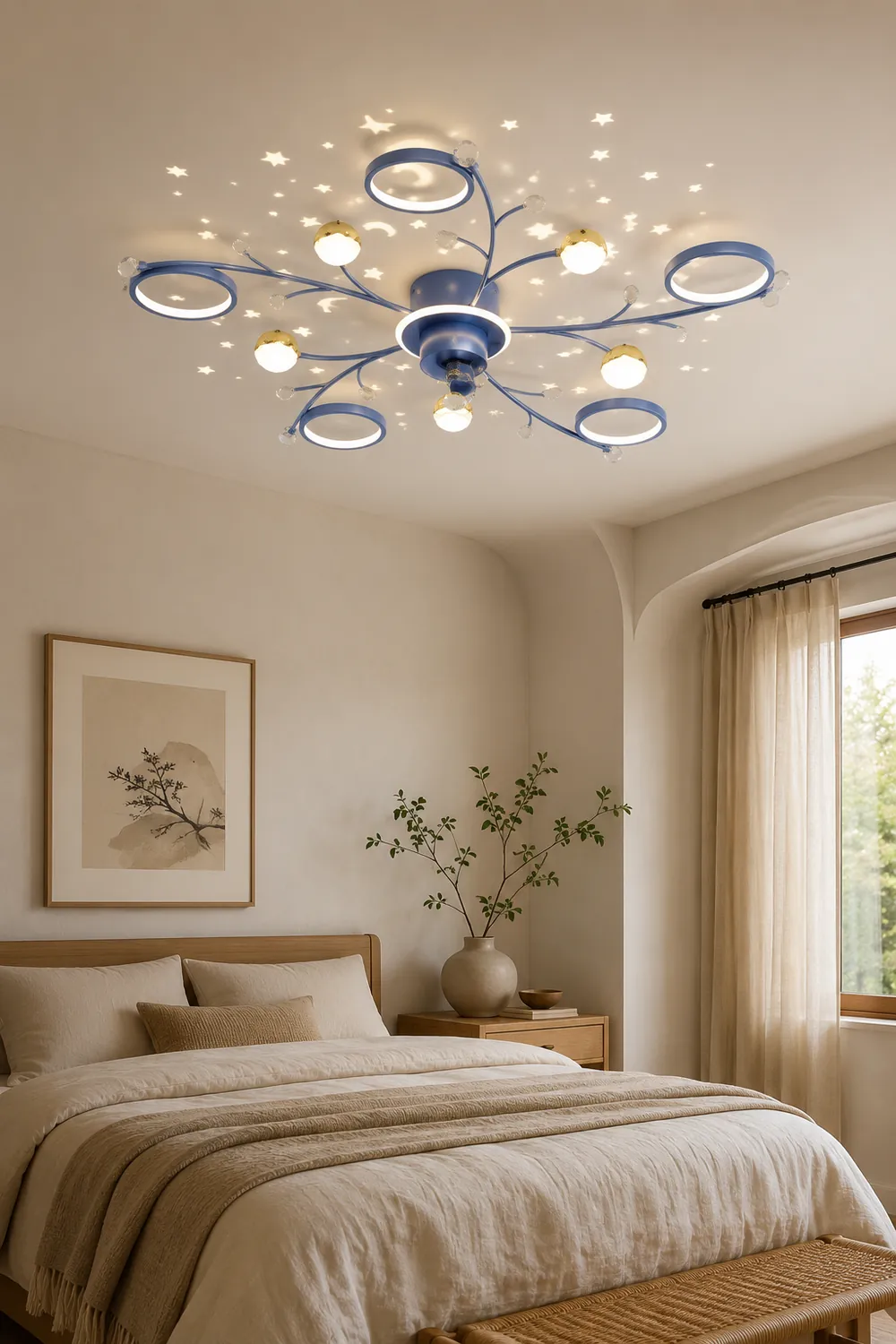 Madina Deckenventilator mit Beleuchtung Blau & Schwarz, 6/8/10-flammig, ∅80/120CM - Lumpaz