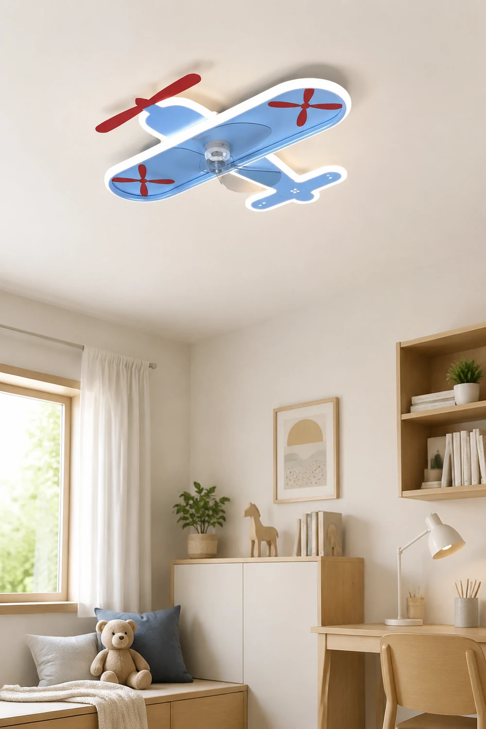 Minori Deckenventilator mit Beleuchtung Flugzeug Blau, 53CM Lang - Lumpaz