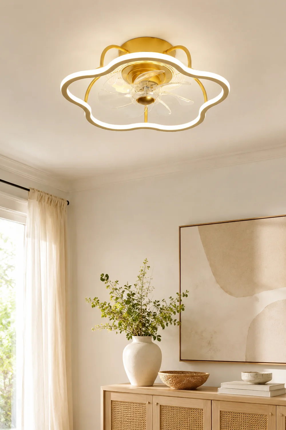 Kelley Deckenventilator mit Beleuchtung Blume Gold, ∅50CM - Lumpaz