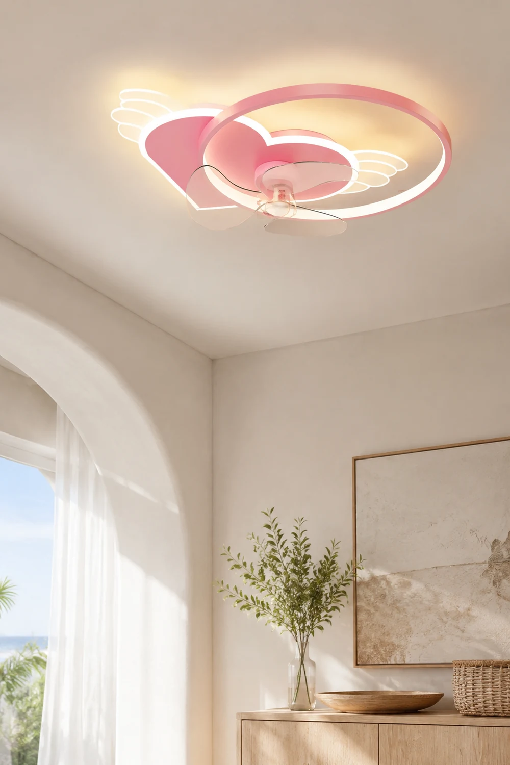 Minori Deckenventilator mit Beleuchtung Herz Rosa, 56CM Lang - Lumpaz