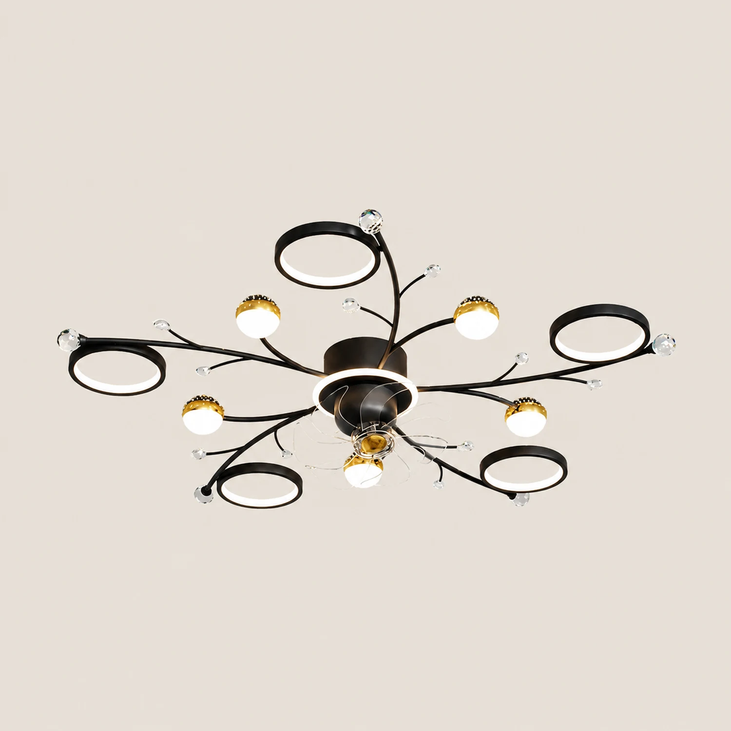 Madina Deckenventilator mit Beleuchtung Blau & Schwarz, 6/8/10-flammig, ∅80/120CM - Lumpaz