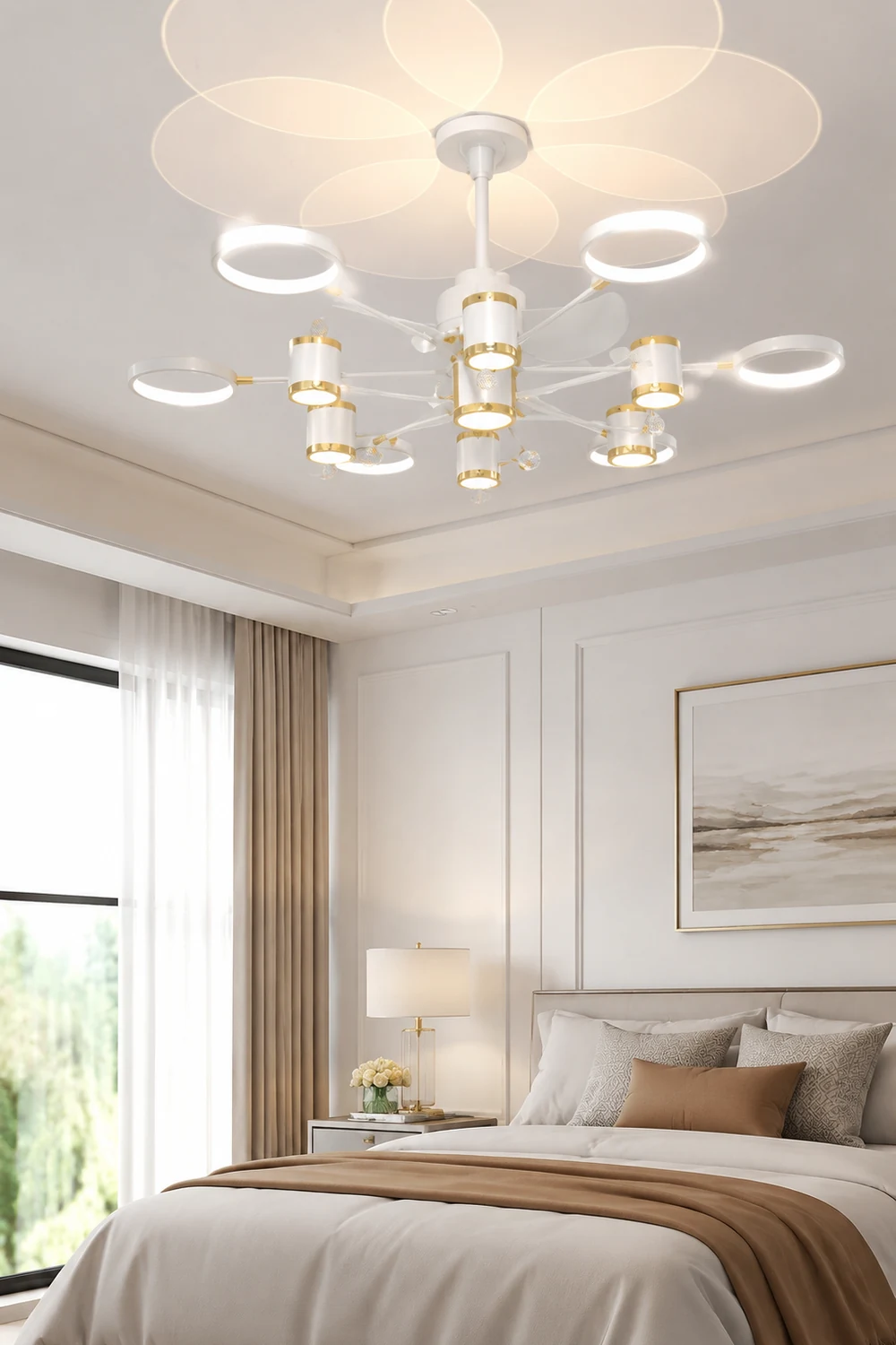 Madina Deckenventilator mit Beleuchtung Weiß & Schwarz, 12-flammig, ∅120CM - Lumpaz