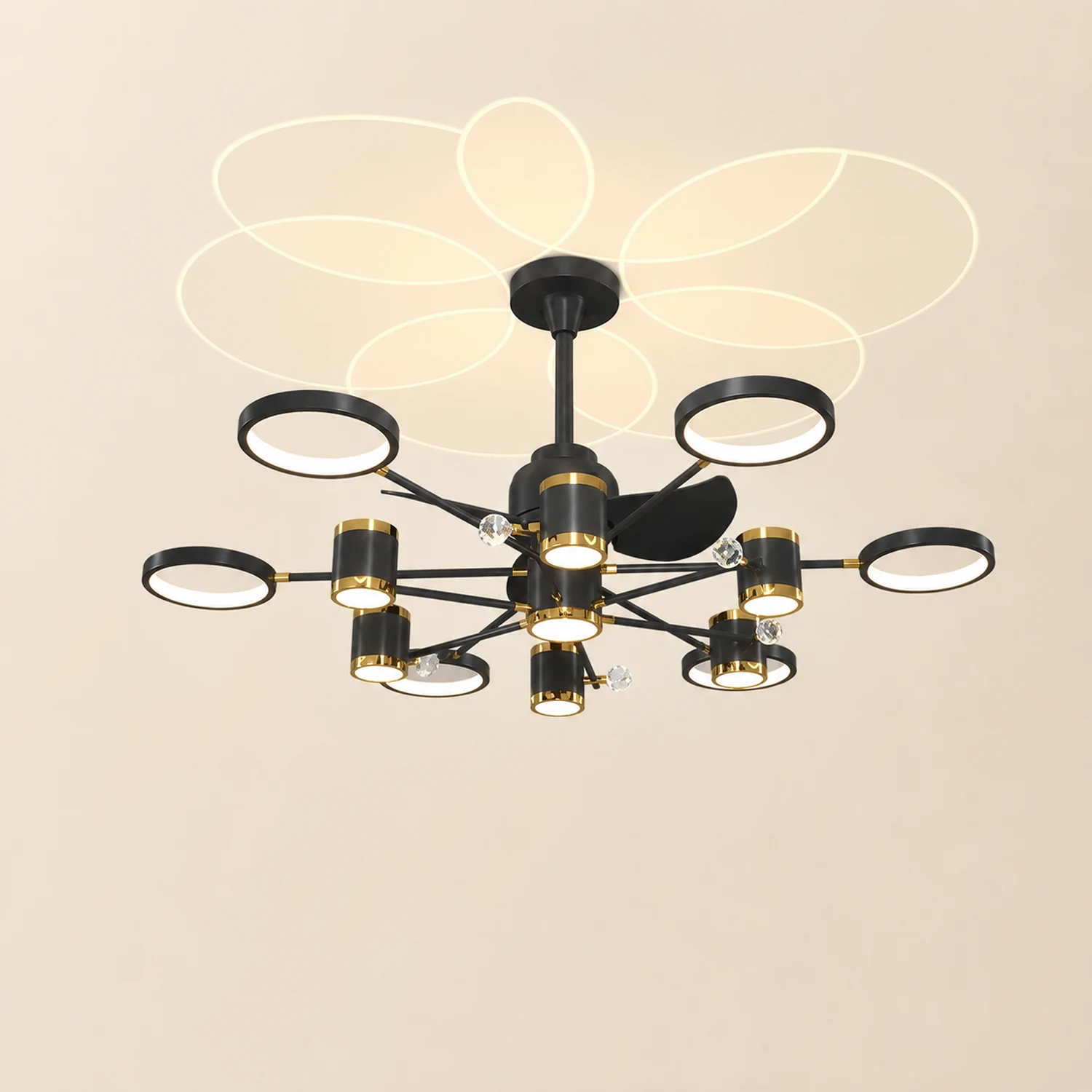 Madina Deckenventilator mit Beleuchtung Weiß & Schwarz, 12-flammig, ∅120CM - Lumpaz