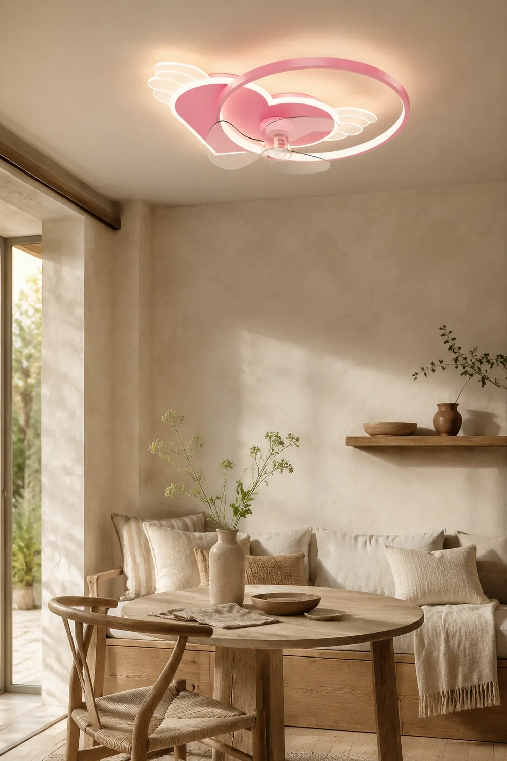 Minori Deckenventilator mit Beleuchtung Herz Rosa, 56CM Lang - Lumpaz