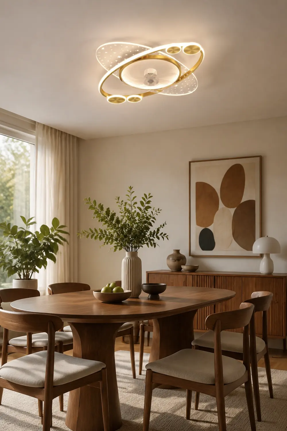 Madina Deckenventilator mit Beleuchtung 2-Ring 7-Blatt, 2 Farben, 58CM Lang - Lumpaz
